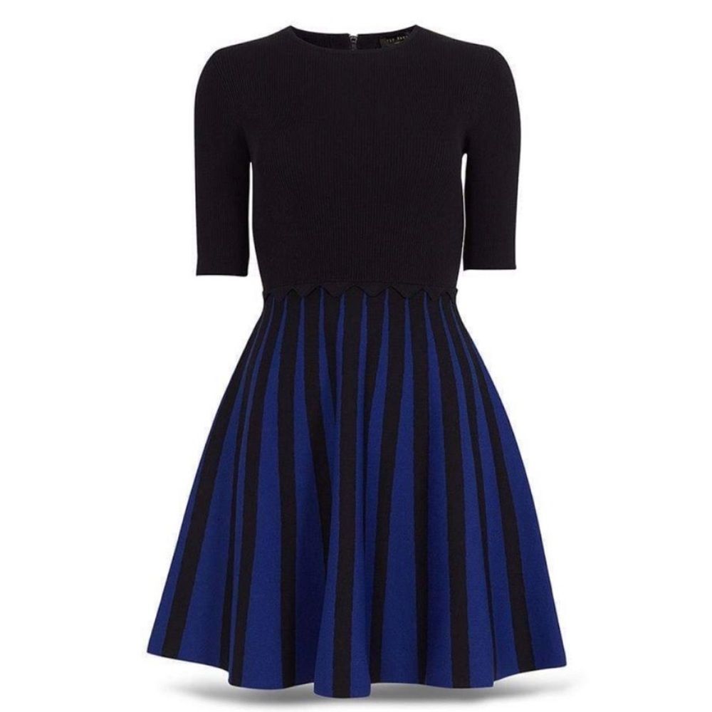 Ted Baker London Salyee Ribbed Scalloped Trim Knit Skater Dress S - Picture 5 of 9